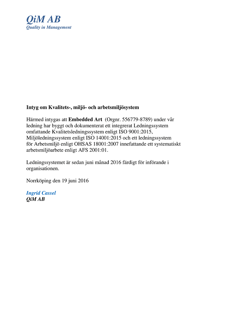 QiM Intyg KMA EmbeddedArt AB 160619 11